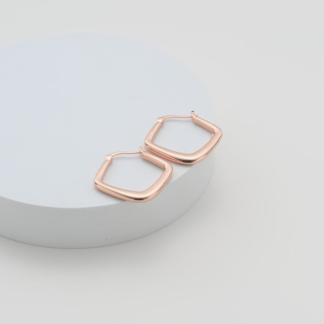 Rose Gold Plated Rounded Diamond Hoop Earrings Video