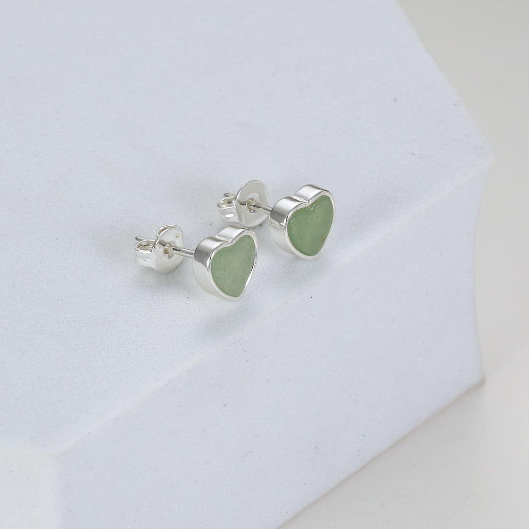Green Aventurine Heart Stud Earrings Video