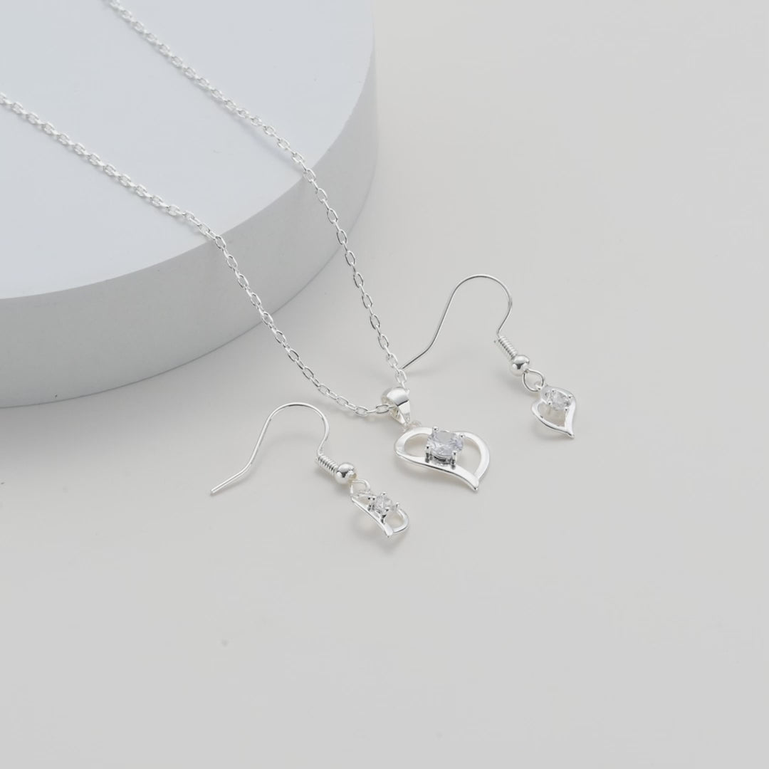 Heart Necklace and Earrings Set Created with Zircondia® Crystals Video