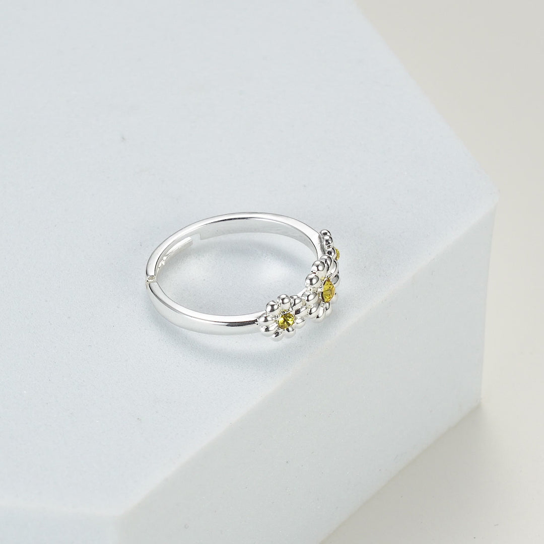Adjustable Triple Crystal Daisy Ring Created with Zircondia® Crystals Video