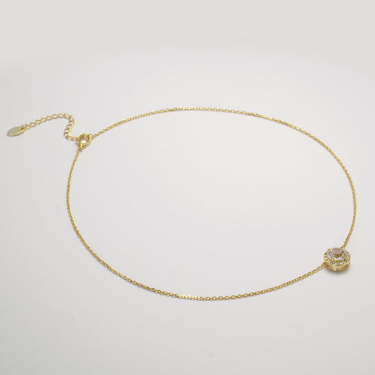 Gold Plated Halo Necklace Created with Zircondia® Crystals Video