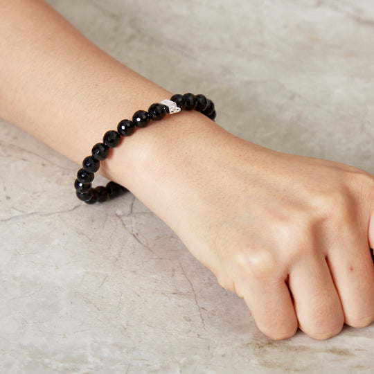 Faceted Black Onyx Gemstone Charm Stretch Bracelet - Philip Jones Jewellery