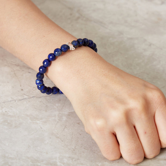 Faceted Lapis Lazuli Gemstone Charm Stretch Bracelet - Philip Jones Jewellery