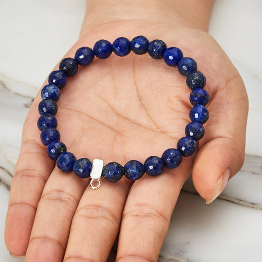 Faceted Lapis Lazuli Gemstone Charm Stretch Bracelet - Philip Jones Jewellery