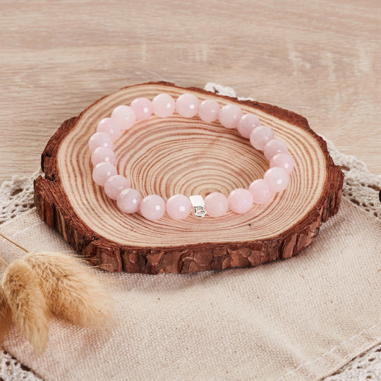 Faceted Rose Quartz Gemstone Charm Stretch Bracelet - Philip Jones Jewellery