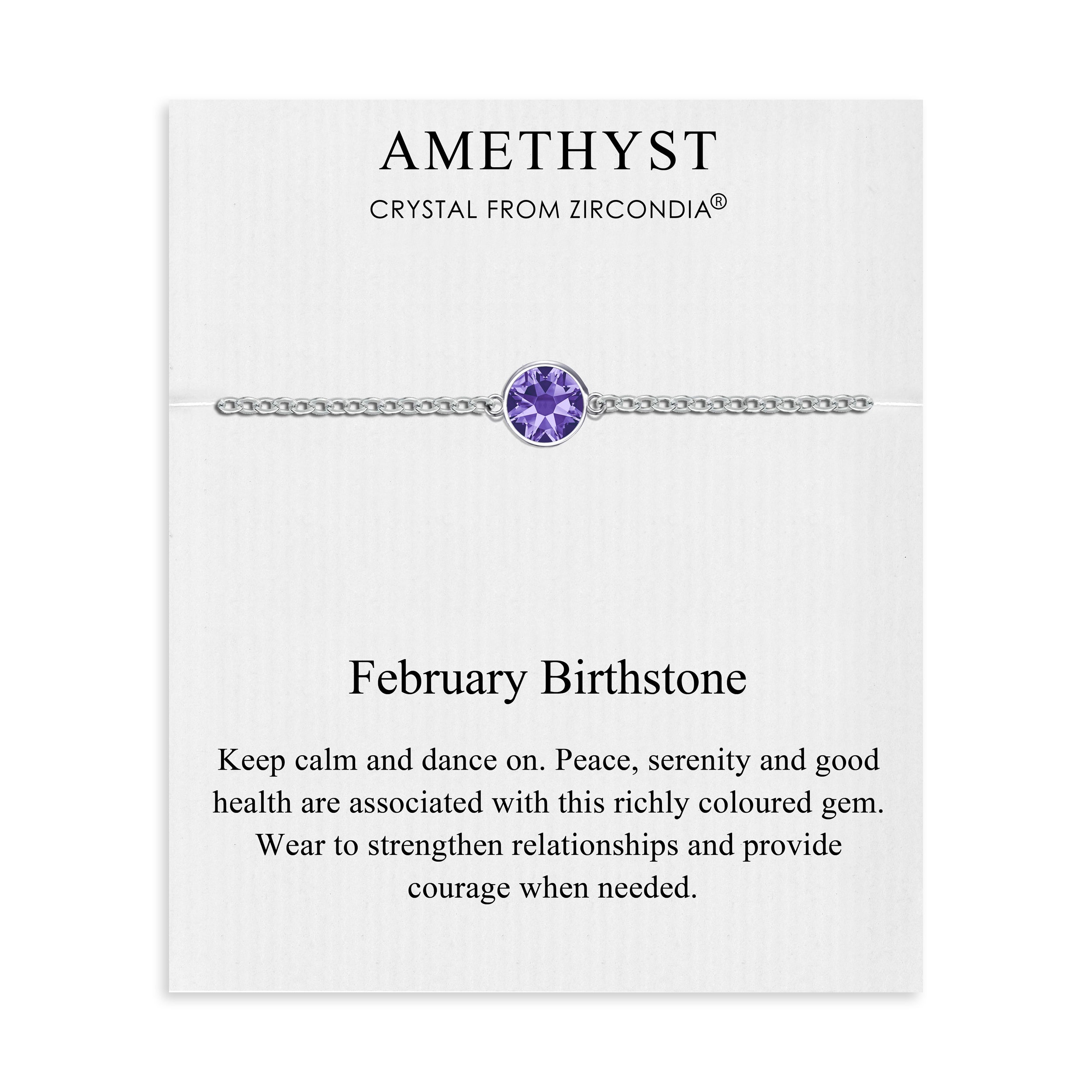 February (Amethyst) Birthstone Anklet Created with Zircondia® Crystals by Philip Jones Jewellery