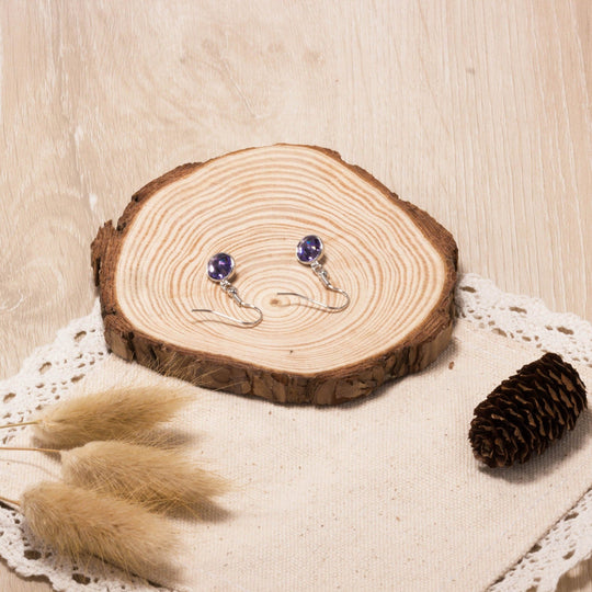 February Birthstone Drop Earrings Created with Amethyst Zircondia® Crystals - Philip Jones Jewellery