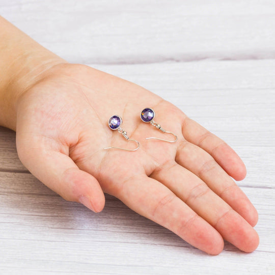 February Birthstone Drop Earrings Created with Amethyst Zircondia® Crystals - Philip Jones Jewellery