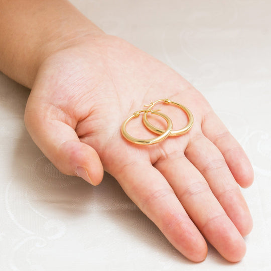 Gold Plated 25mm Hoop Earrings - Philip Jones Jewellery