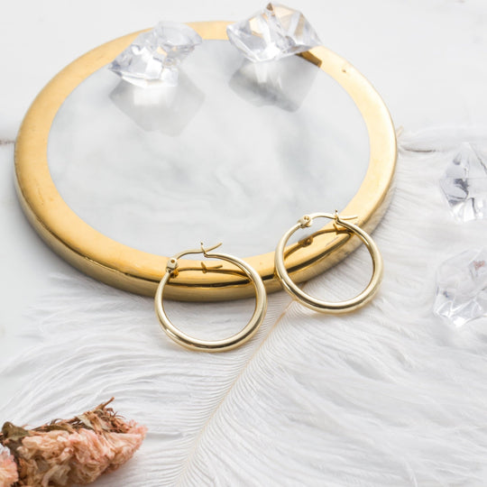 Gold Plated 25mm Hoop Earrings - Philip Jones Jewellery