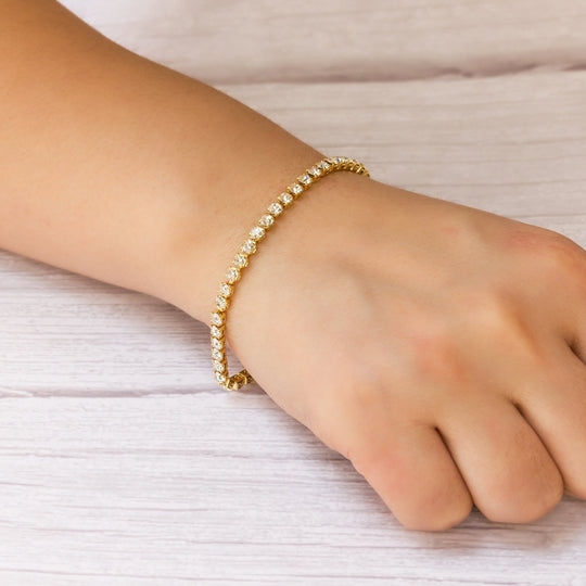 Gold Plated 3mm Tennis Bracelet Created with Zircondia® Crystals - Philip Jones Jewellery