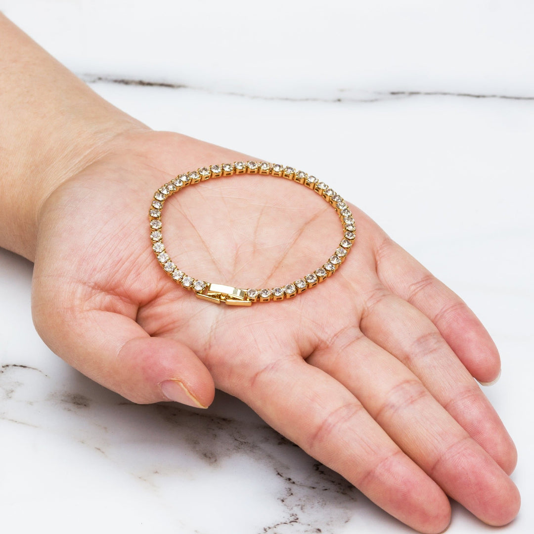Gold Plated 3mm Tennis Bracelet Created with Zircondia® Crystals - Philip Jones Jewellery