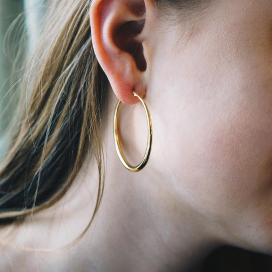 Gold Plated 40mm Hoop Earrings - Philip Jones Jewellery