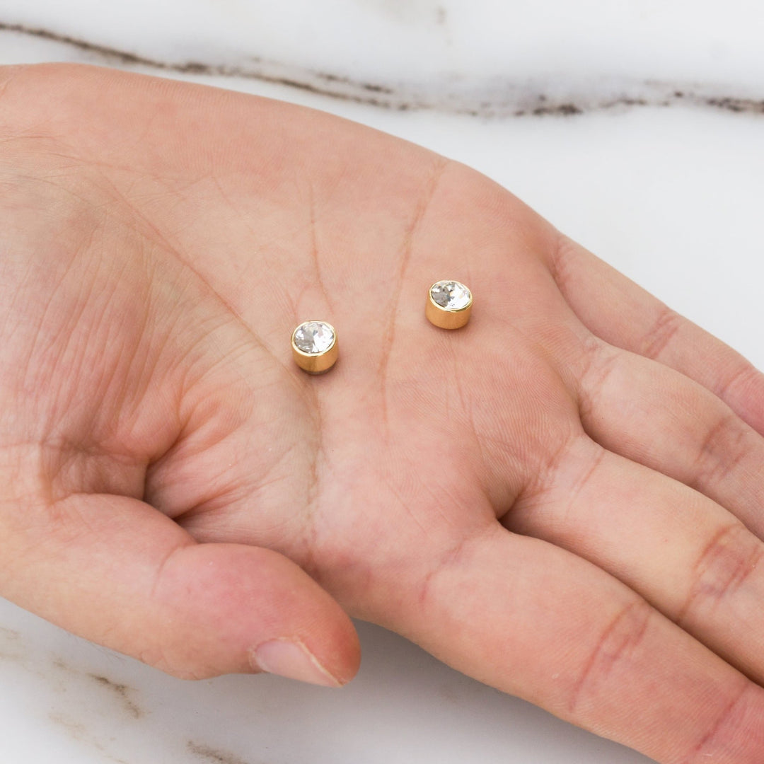 Gold Plated 6mm Magnetic Clip On Earrings Created with Zircondia® Crystals - Philip Jones Jewellery