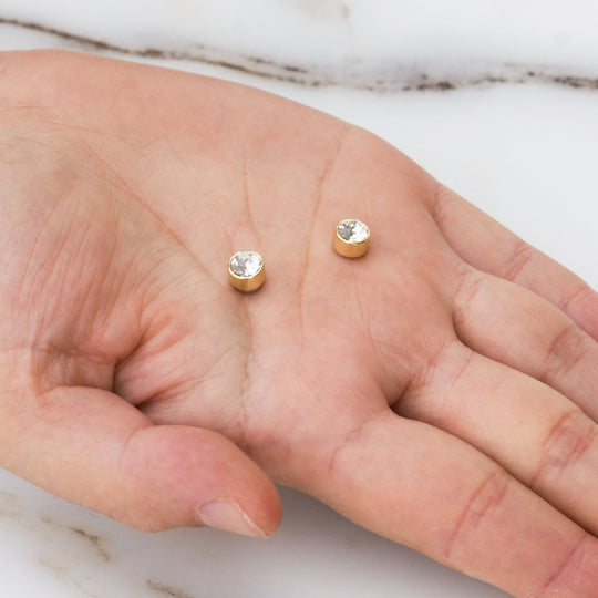 Gold Plated 6mm Magnetic Clip On Earrings Created with Zircondia® Crystals - Philip Jones Jewellery