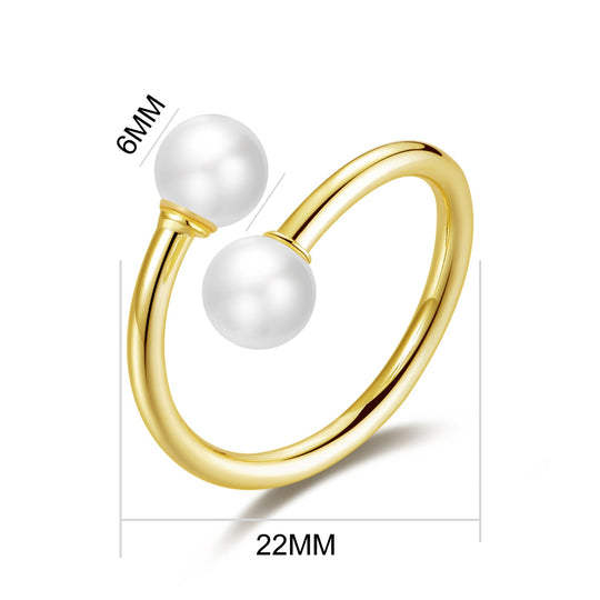 Gold Plated Adjustable Double Pearl Ring - Philip Jones Jewellery