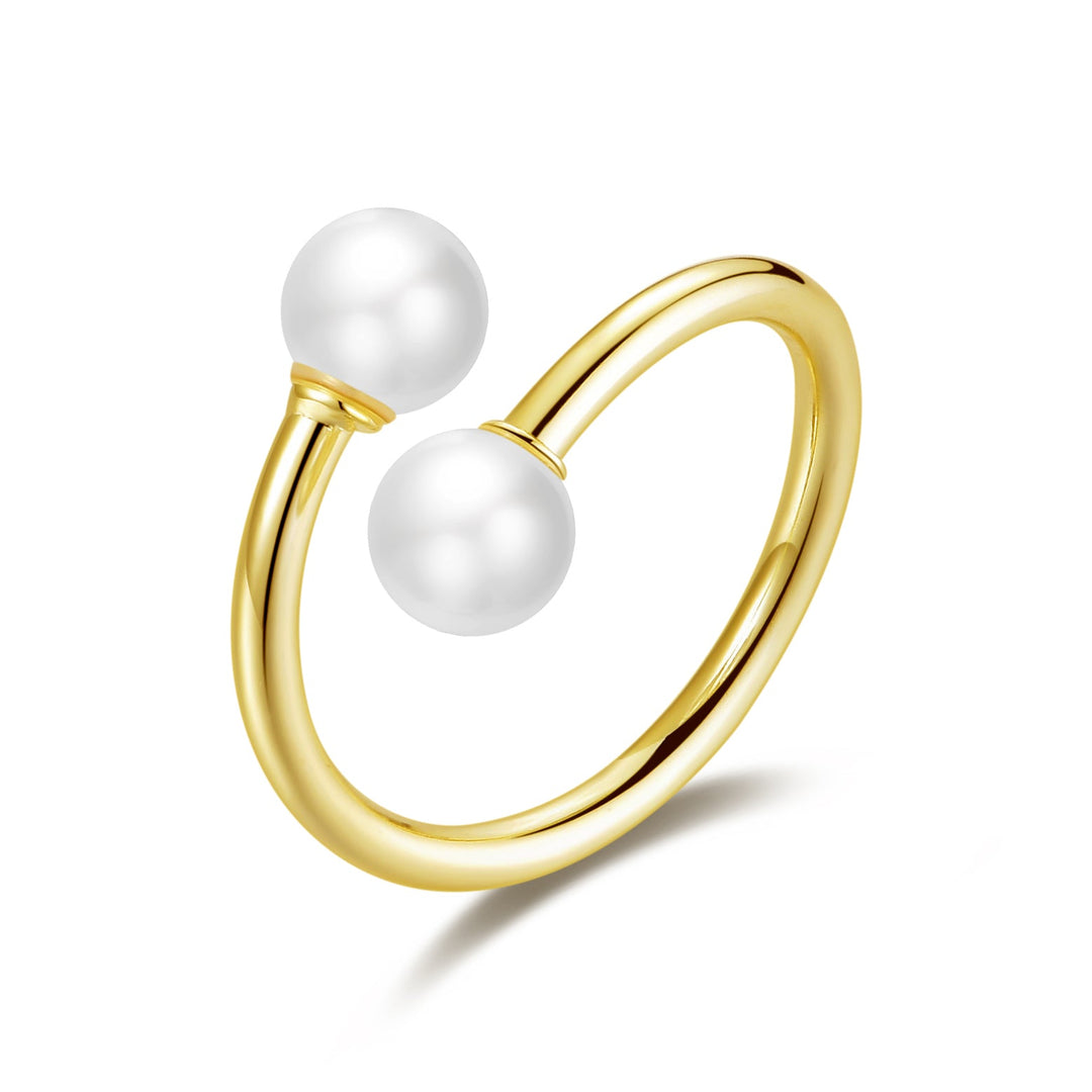 Gold Plated Adjustable Double Pearl Ring - Philip Jones Jewellery