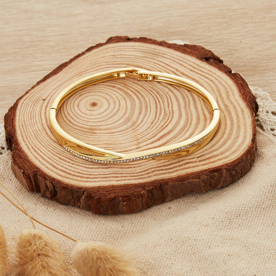 Gold Plated Arc Bangle Created with Zircondia® Crystals (7 Inch) - Philip Jones Jewellery
