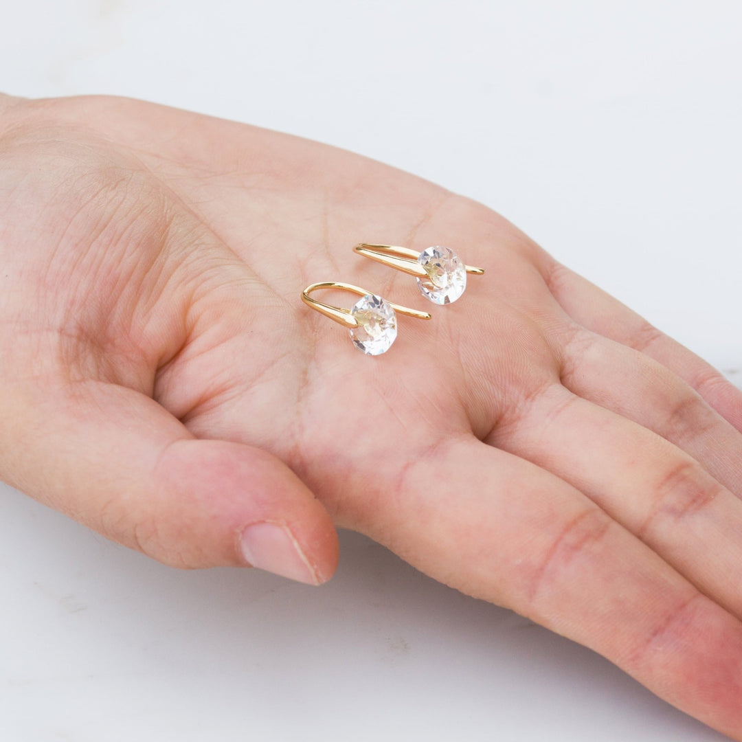 Gold Plated Atlas Earrings Created with Zircondia® Crystals - Philip Jones Jewellery