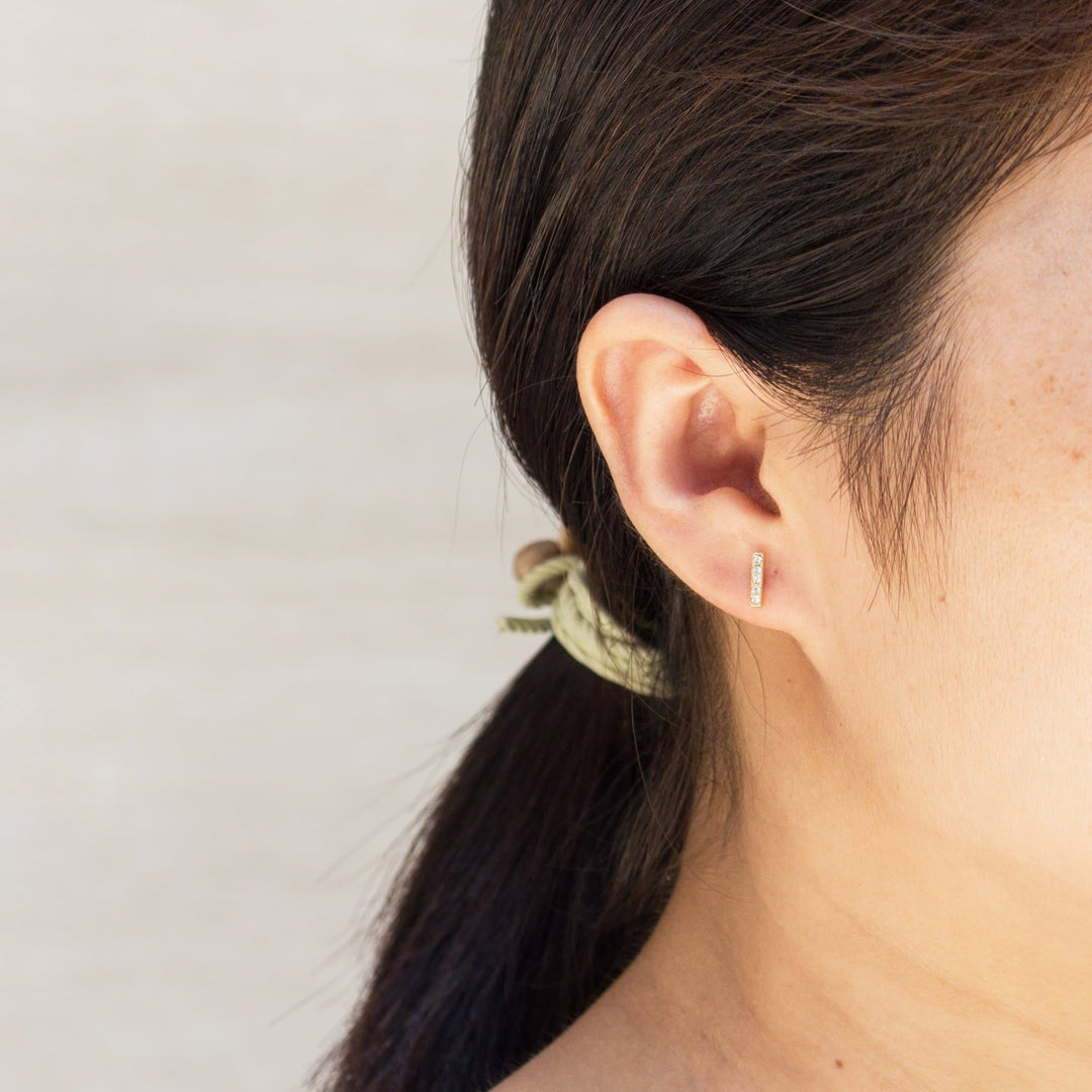 Gold Plated Bar Earrings Created with Zircondia® Crystals - Philip Jones Jewellery