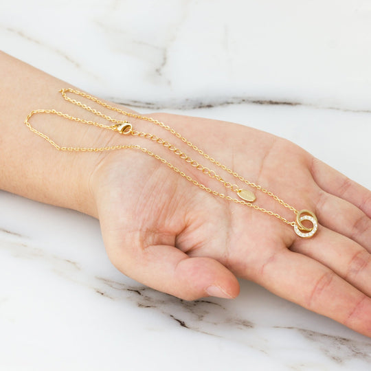 Gold Plated Circle Link Necklace Created with Zircondia® Crystals - Philip Jones Jewellery