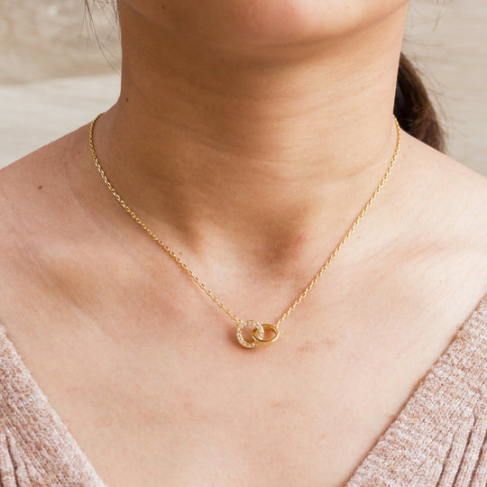 Gold Plated Circle Link Necklace Created with Zircondia® Crystals - Philip Jones Jewellery