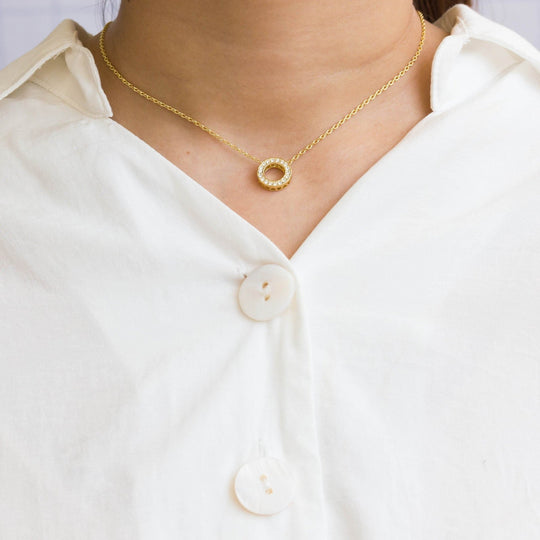 Gold Plated Circle of Life Necklace Created with Zircondia® Crystals - Philip Jones Jewellery