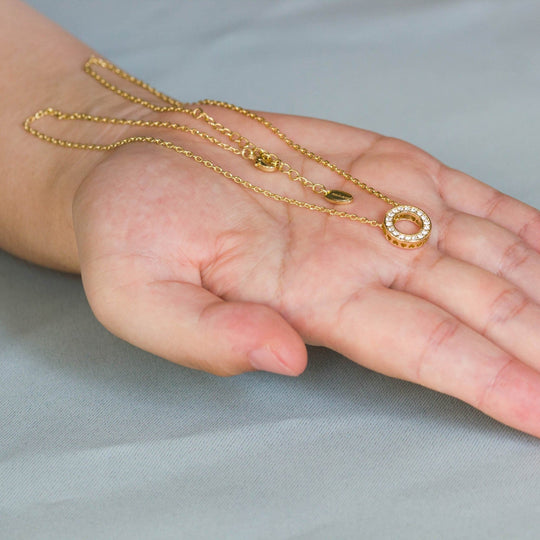 Gold Plated Circle of Life Necklace Created with Zircondia® Crystals - Philip Jones Jewellery