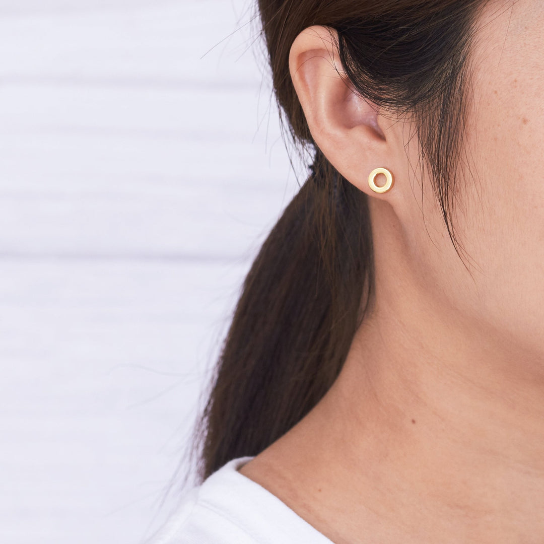 Gold Plated Circle Stud Earrings - Philip Jones Jewellery