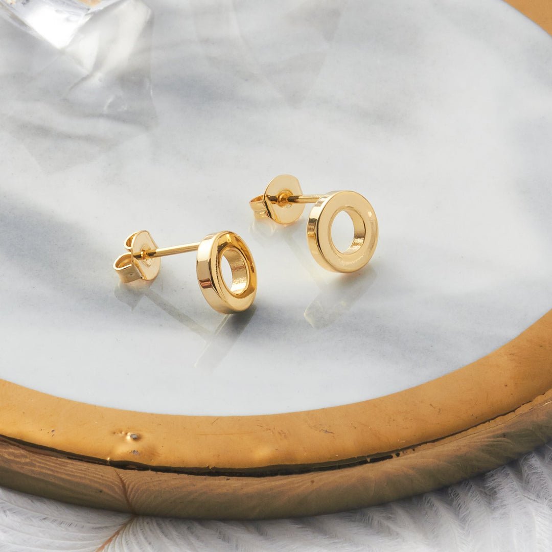 Gold Plated Circle Stud Earrings - Philip Jones Jewellery
