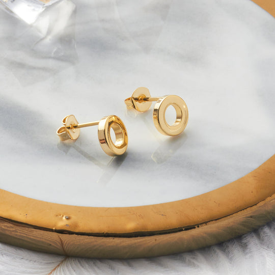 Gold Plated Circle Stud Earrings - Philip Jones Jewellery