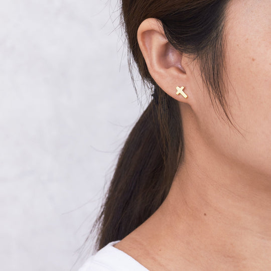 Gold Plated Cross Stud Earrings - Philip Jones Jewellery