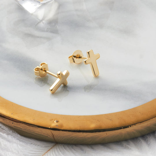 Gold Plated Cross Stud Earrings - Philip Jones Jewellery