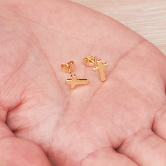 Gold Plated Cross Stud Earrings - Philip Jones Jewellery