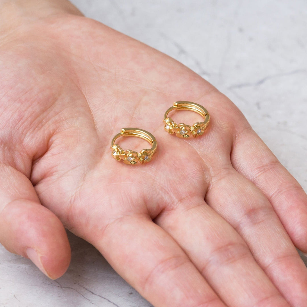 Gold Plated Flower Hoop Earrings Created with Zircondia® Crystals - Philip Jones Jewellery