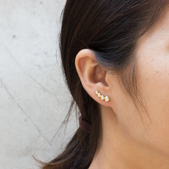Gold Plated Four Stone Climber Earrings Created With Zircondia® Crystals - Philip Jones Jewellery