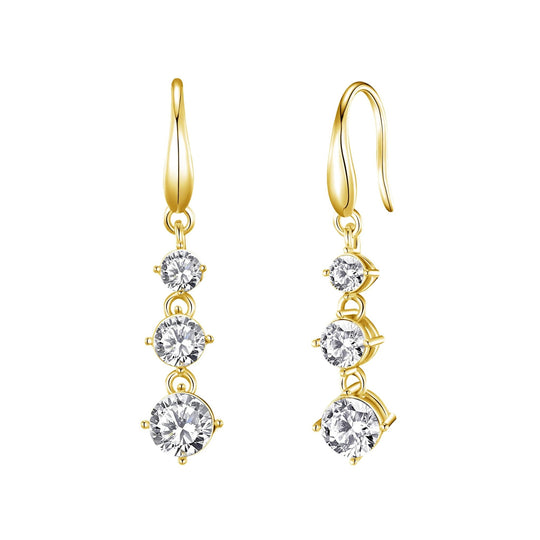 Gold Plated Graduated Drop Earrings Created with Zircondia® Crystals - Philip Jones Jewellery
