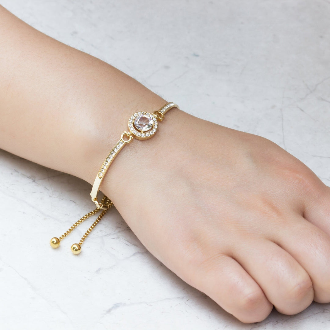 Gold Plated Halo Friendship Bracelet Created with Zircondia® Crystals - Philip Jones Jewellery