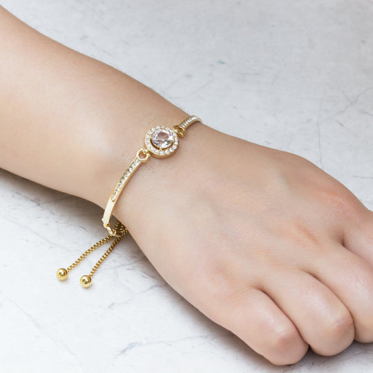 Gold Plated Halo Friendship Bracelet Created with Zircondia® Crystals - Philip Jones Jewellery