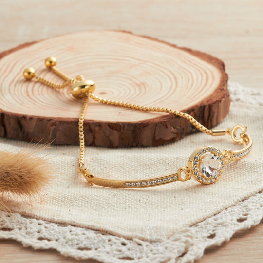 Gold Plated Halo Friendship Bracelet Created with Zircondia® Crystals - Philip Jones Jewellery