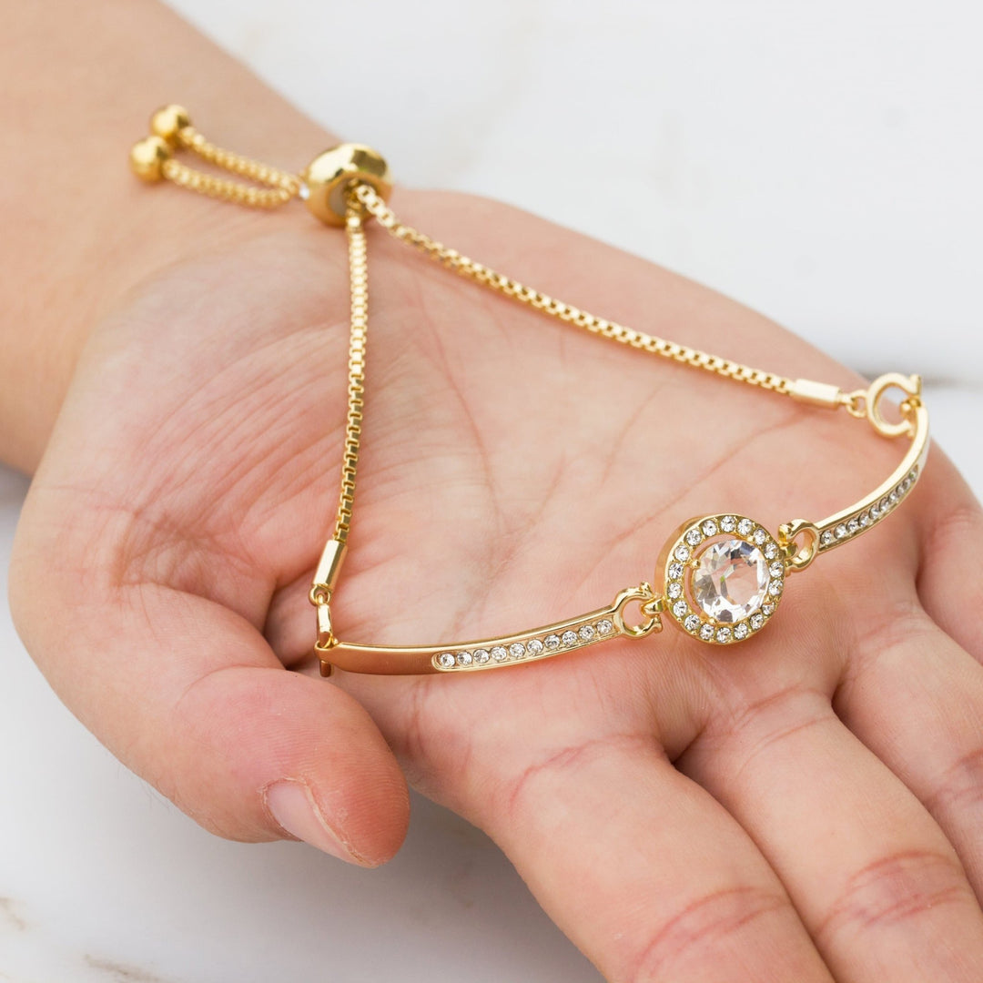 Gold Plated Halo Friendship Bracelet Created with Zircondia® Crystals - Philip Jones Jewellery