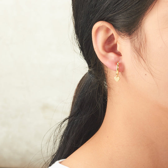 Gold Plated Heart Charm Hoop Earrings - Philip Jones Jewellery