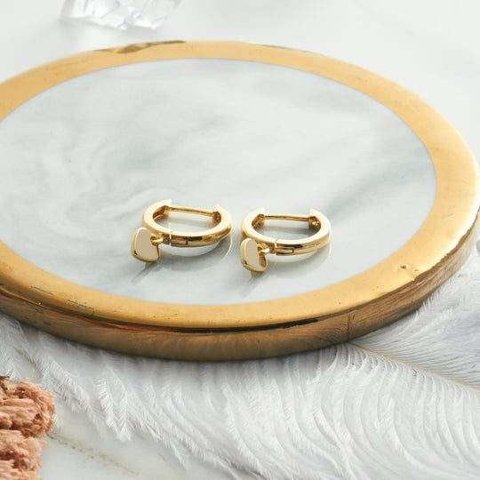 Gold Plated Heart Charm Hoop Earrings - Philip Jones Jewellery