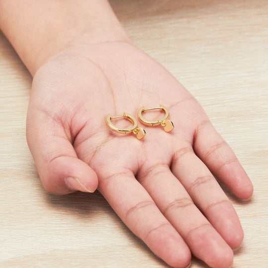 Gold Plated Heart Charm Hoop Earrings - Philip Jones Jewellery