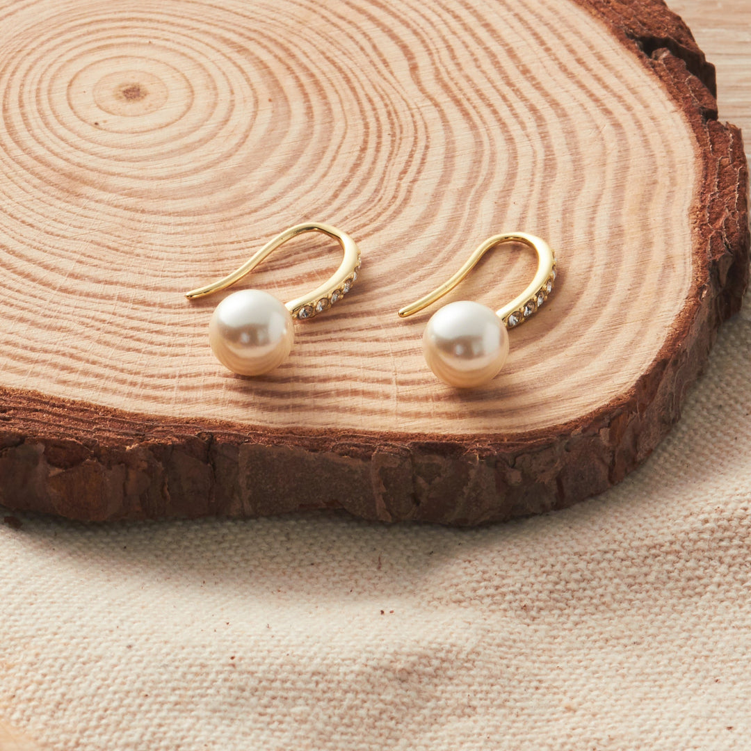 Gold Plated I Couldn't Say I Do Without You Pearl Drop Earrings Created with Zircondia® Crystals - Philip Jones Jewellery