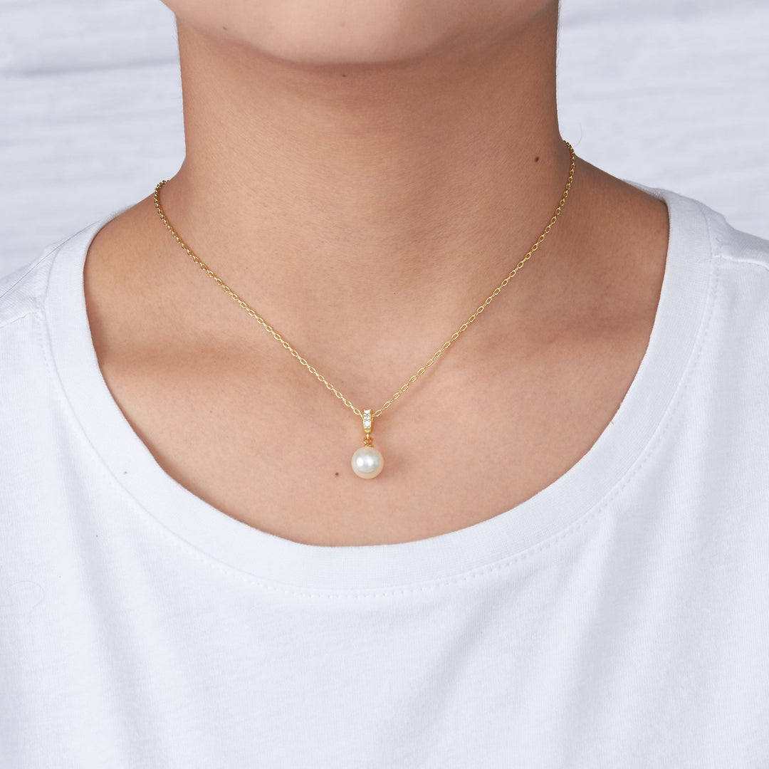 Gold Plated I Couldn't Say I Do Without You Pearl Drop Necklace Created with Zircondia® Crystals - Philip Jones Jewellery