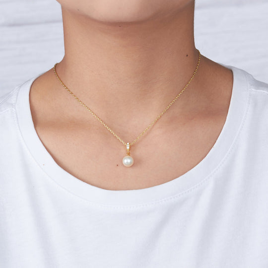 Gold Plated I Couldn't Say I Do Without You Pearl Drop Necklace Created with Zircondia® Crystals - Philip Jones Jewellery