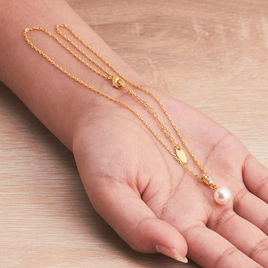 Gold Plated I Couldn't Say I Do Without You Pearl Drop Necklace Created with Zircondia® Crystals - Philip Jones Jewellery