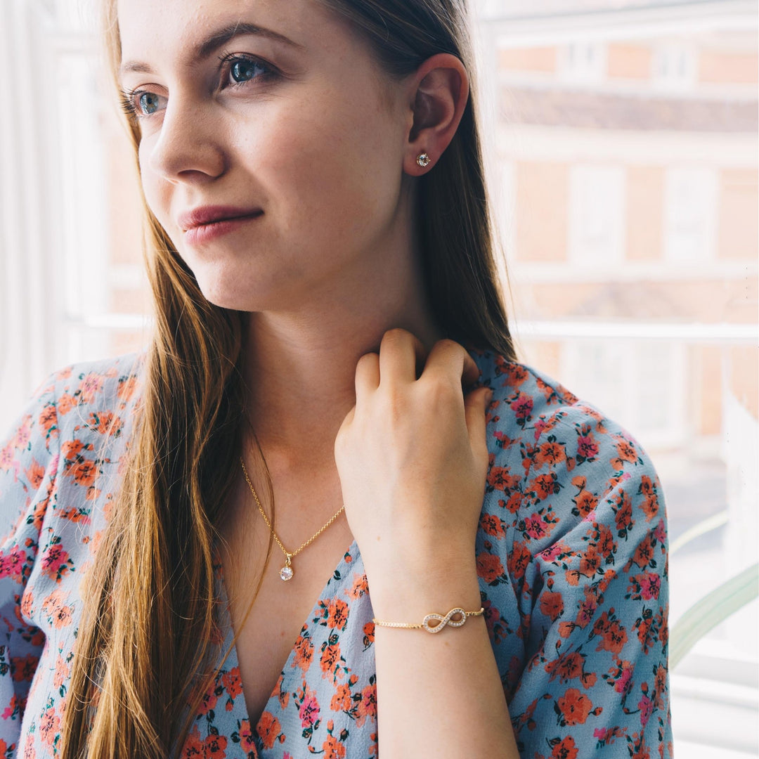 Gold Plated Infinity Friendship Set Created with Zircondia® Crystals - Philip Jones Jewellery