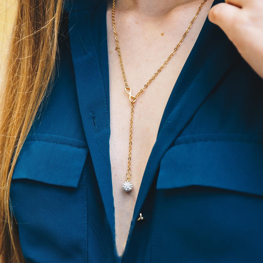 Gold Plated Infinity Lariat Necklace Created with Zircondia® Crystals - Philip Jones Jewellery